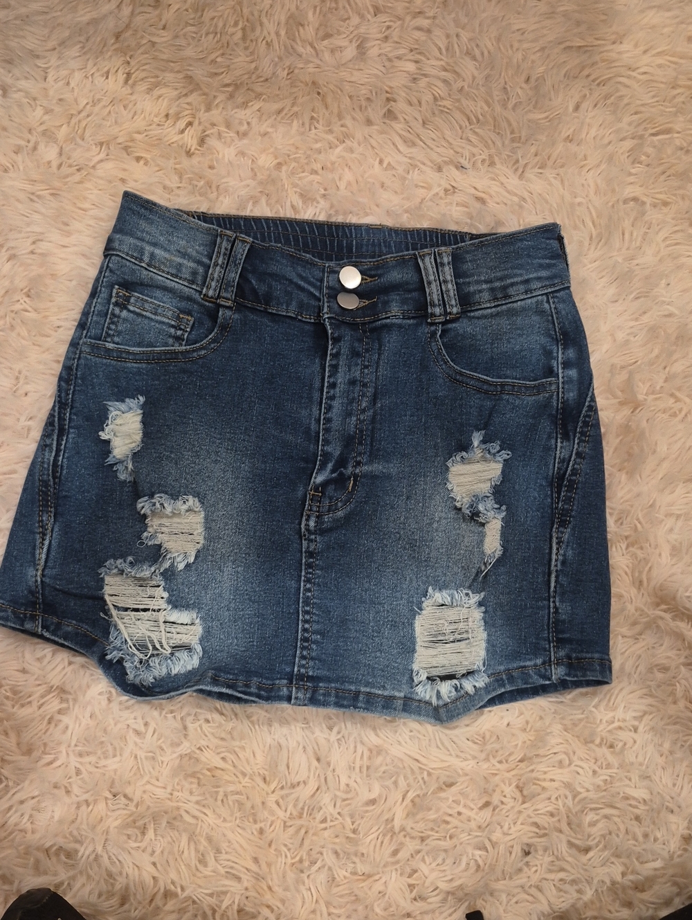 Distressed Dark Blue Denim Mini Skirt